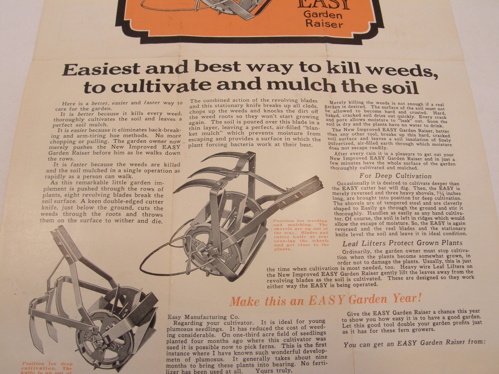 VINTAGE 30&rsquo;s ADVERTISING BROCHURE EASY MFG CO GARDEN CULTIVATOR LINCOLN NE