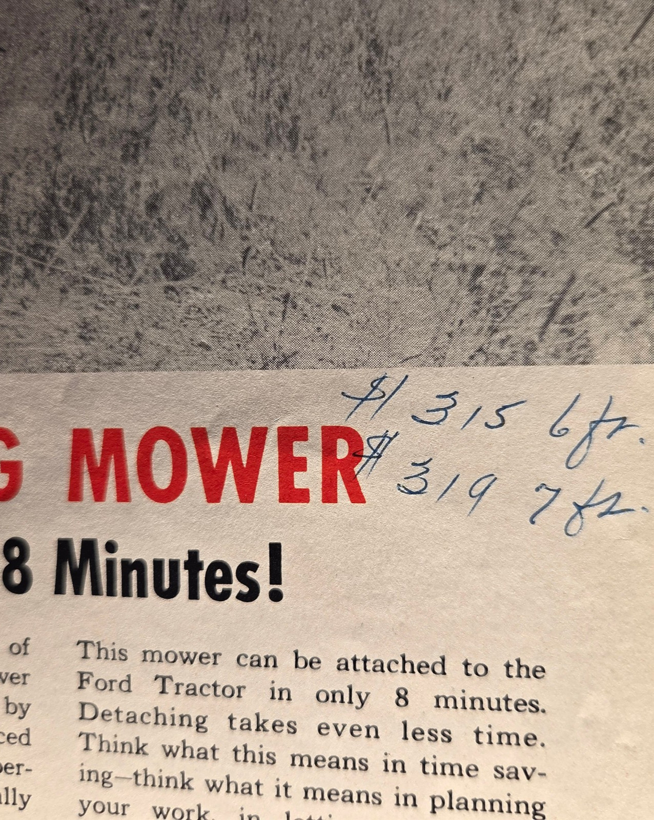 1950 FORD TRACTOR DEARBORN FARM EQUIPMENT REAR ATTACHED MOWER ADVERTISEMENT