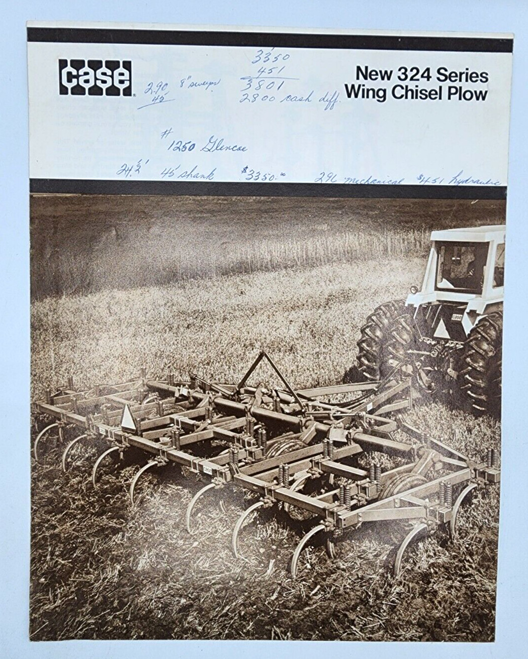 J. I. Case 324 Series Wing Chisel Plow Sales Salesman Brochure Tri-fold Vintage
