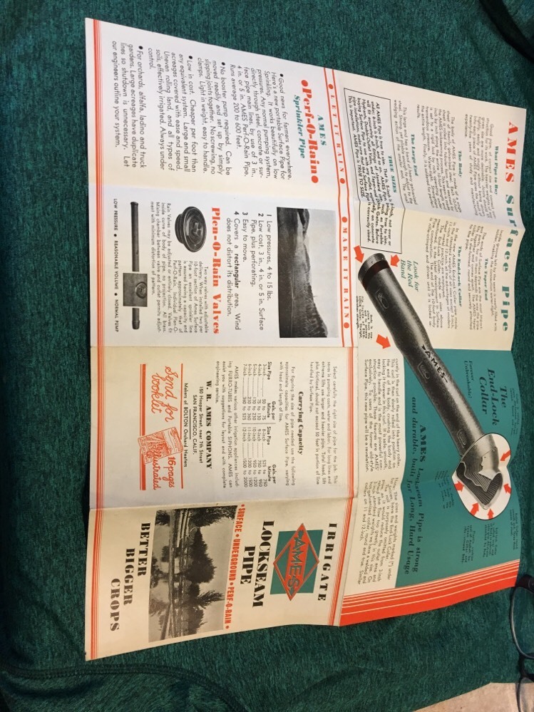 Vintage Ames Irrigate Lockseam Pipe Brochure and Price List 1930&rsquo;s-1940&rsquo;s
