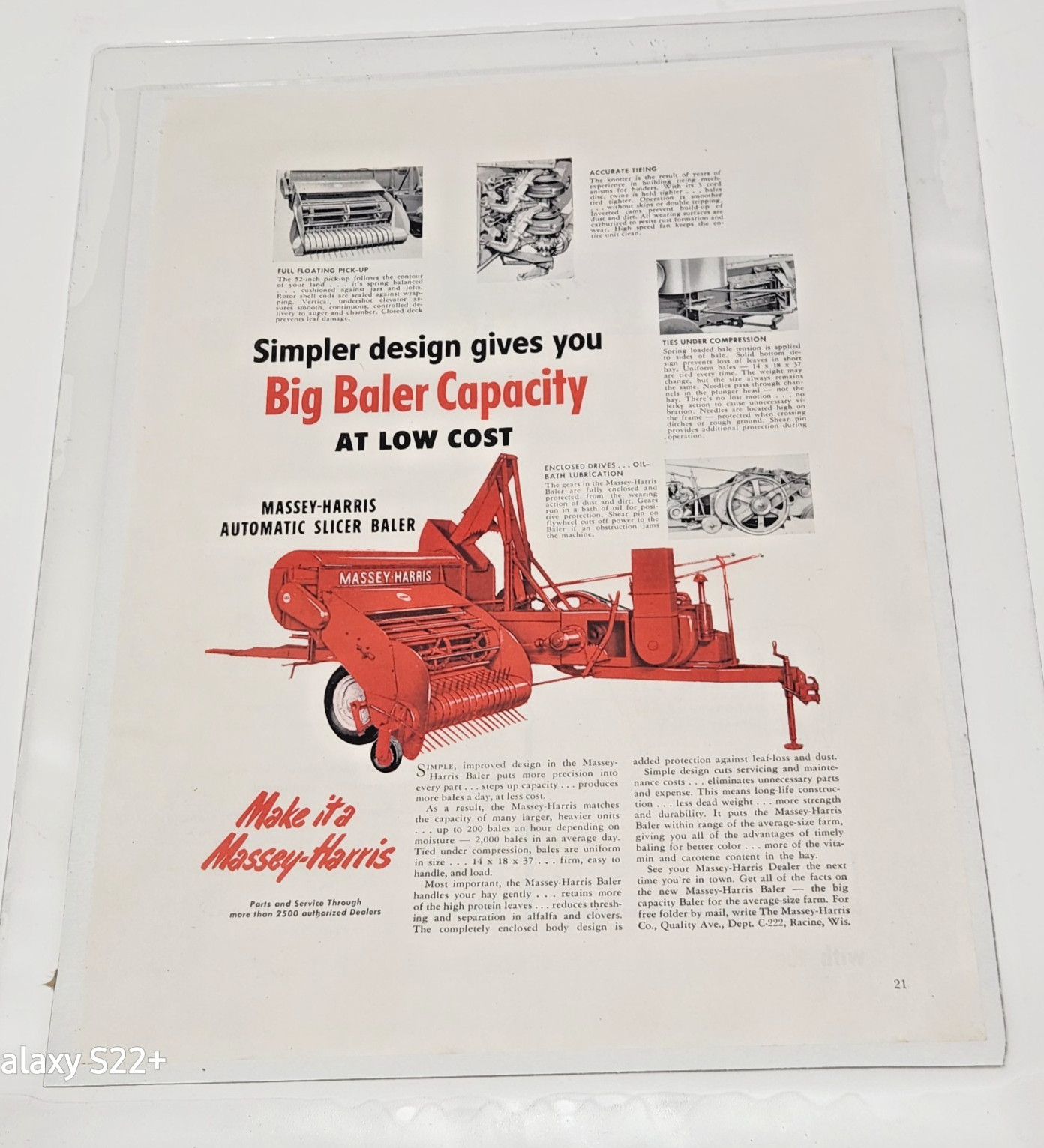 Massey-Harris Automatic Slicer Hay Baler 1953 Original Print Ad 12-3/4 X 9-1/2