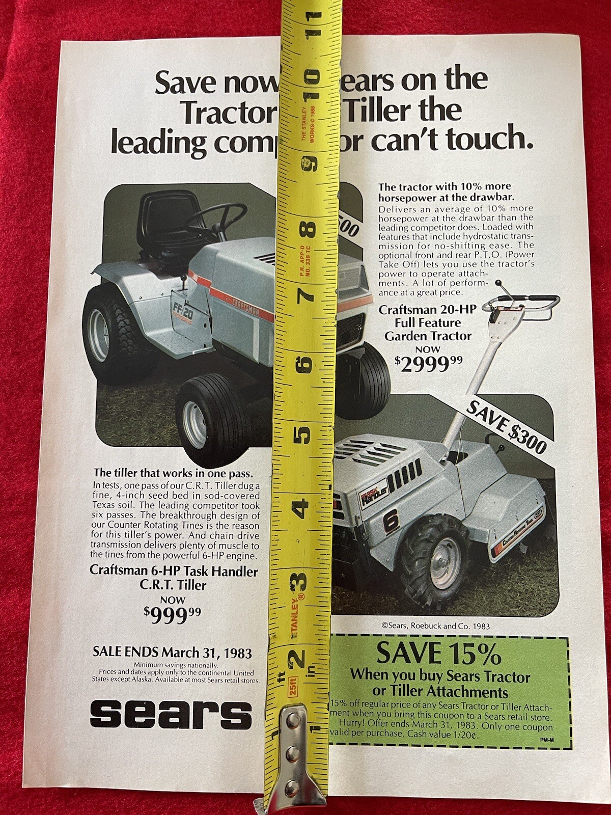 Vintage 1983 Sears Lawn Tractor Tiller Print Ad