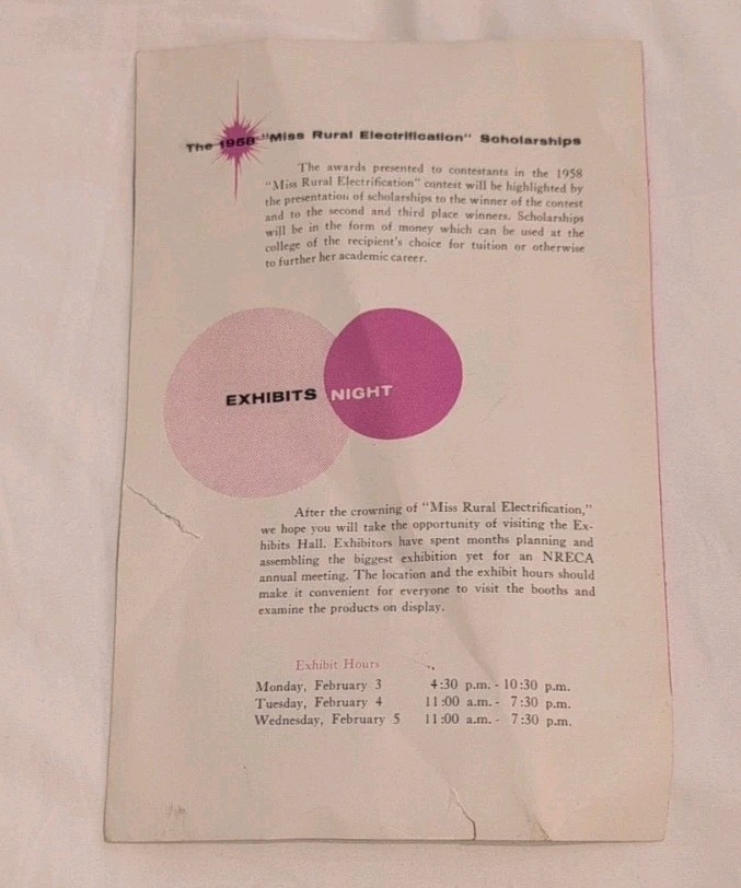 1958 Miss Rural Electrification Contest Program Beauty Pageant Pamplet REA Farm