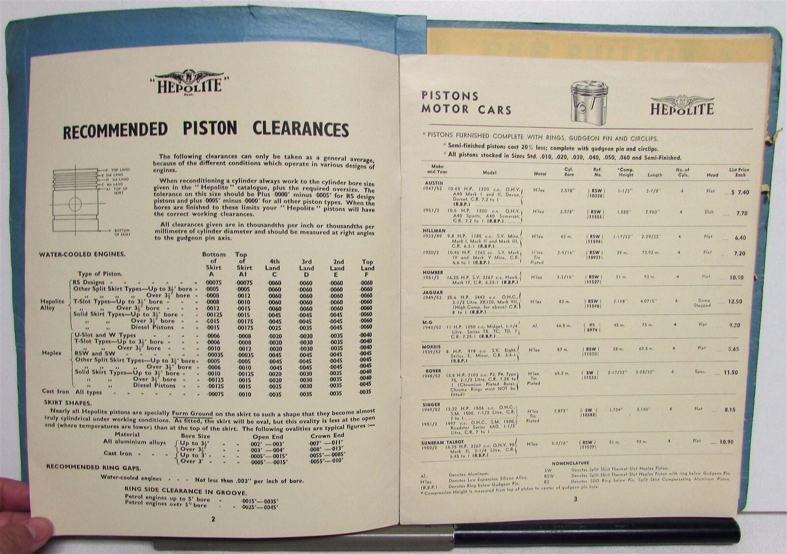 1954 British Auto Parts Bulletins Illustrated Parts & Price List Retail Catalog