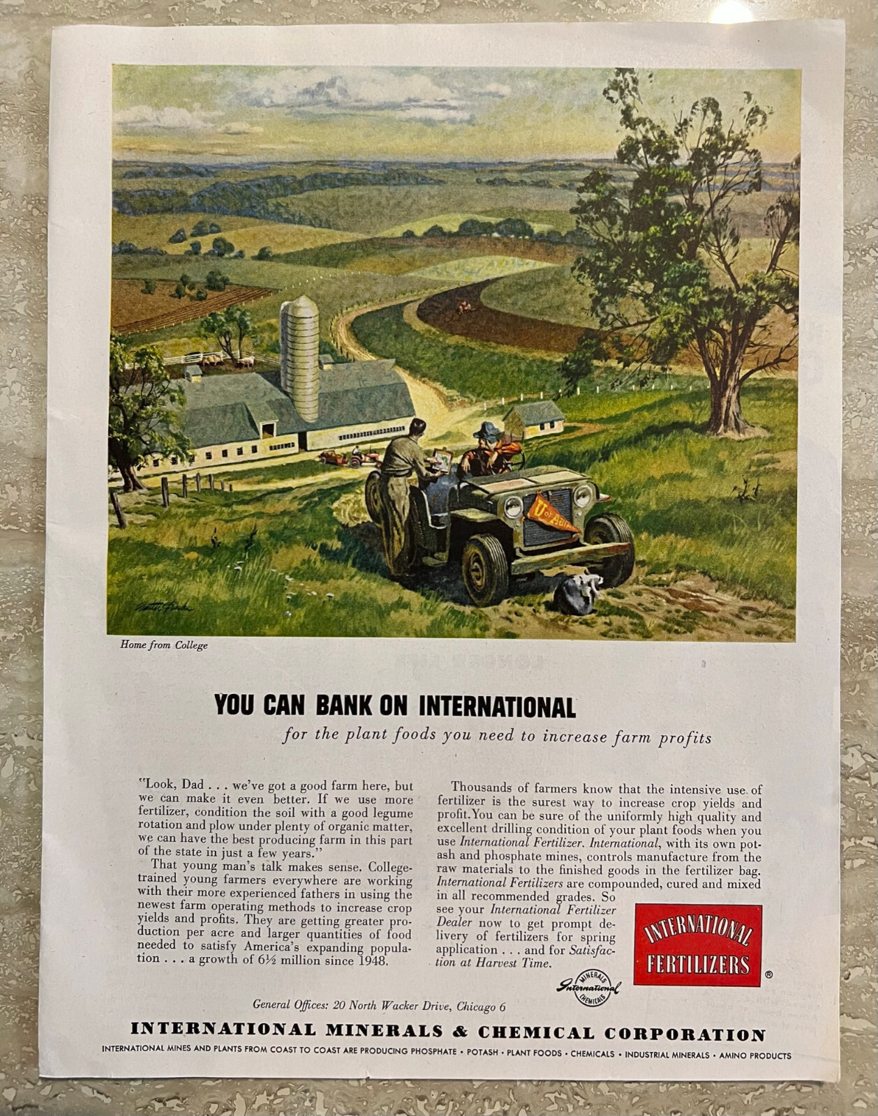 1953 International Minerals & Chemical Corp Fertilizers Farm Vtg Print Ad