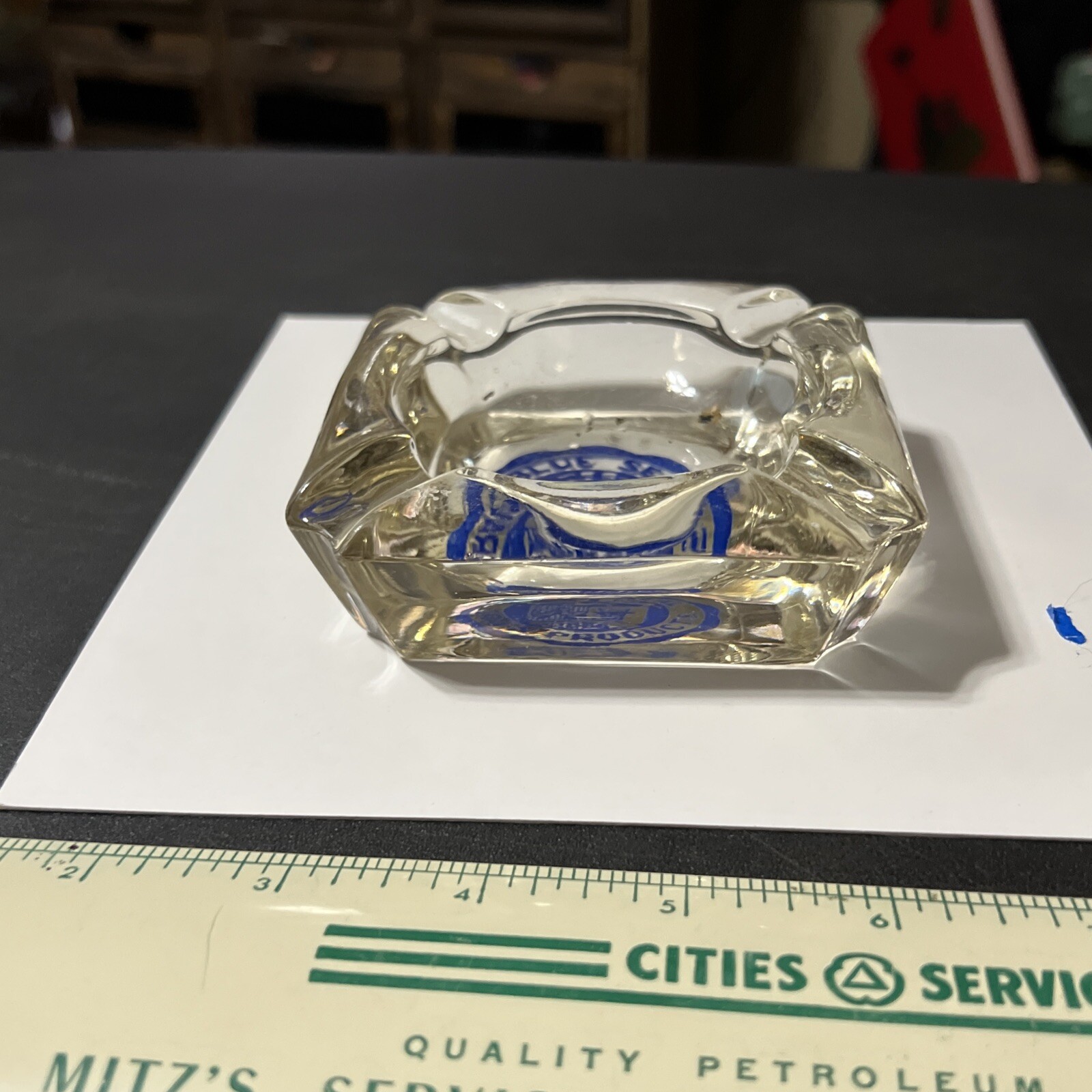 Vintage Glass Ashtray- Blue Deal Grain Products