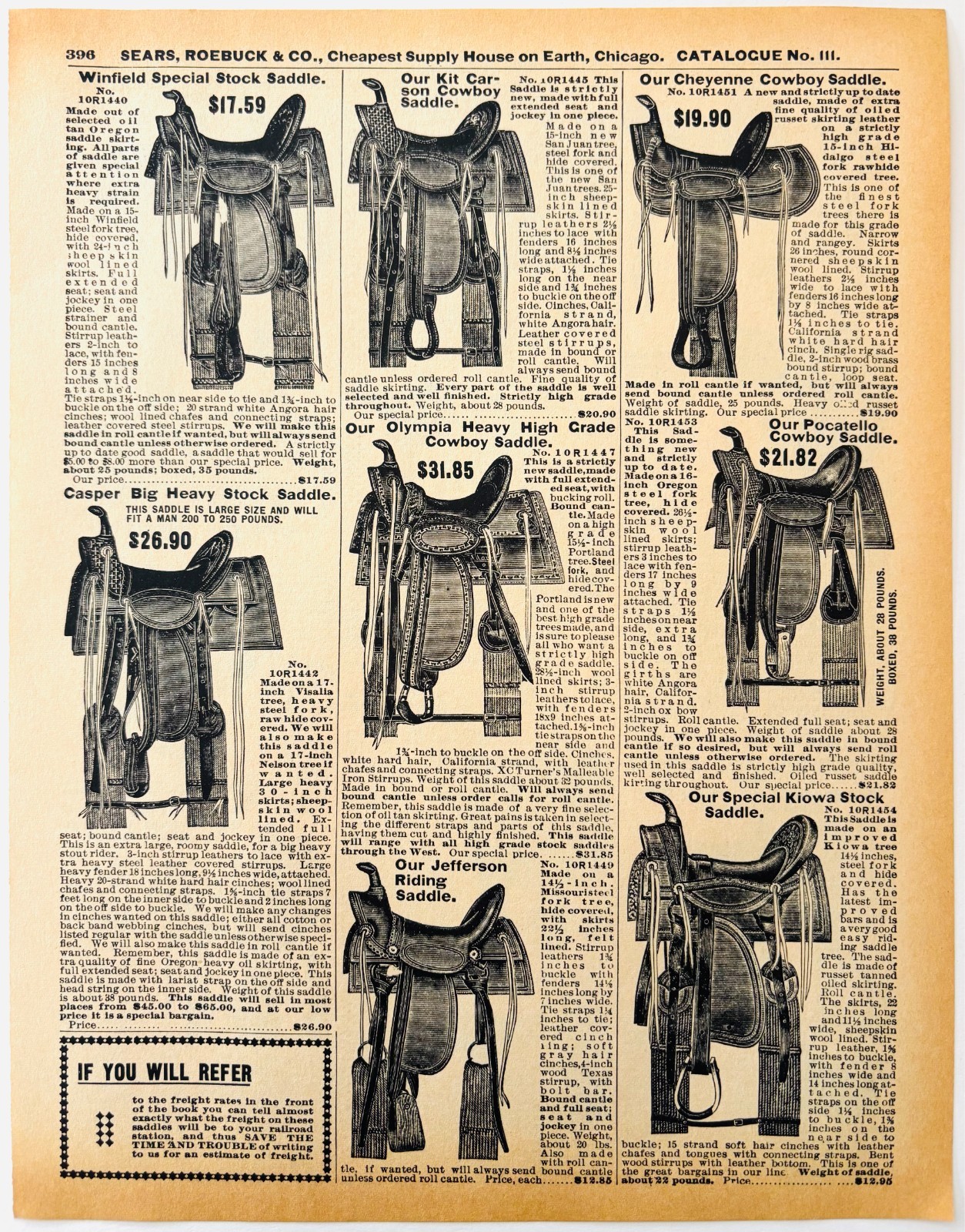 1901 Horse Saddles Reproduction Advertisement Sears Agriculture Riding DWW9A