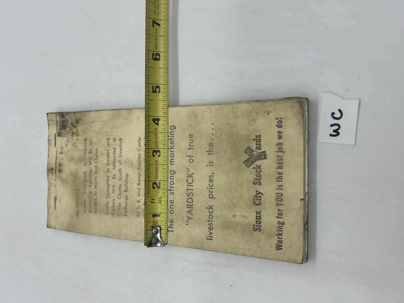 SIOUX CITY STOCK YARD COMMISSION TRUCKER DELIVERY RECEIPT BOOK CARBON COPY