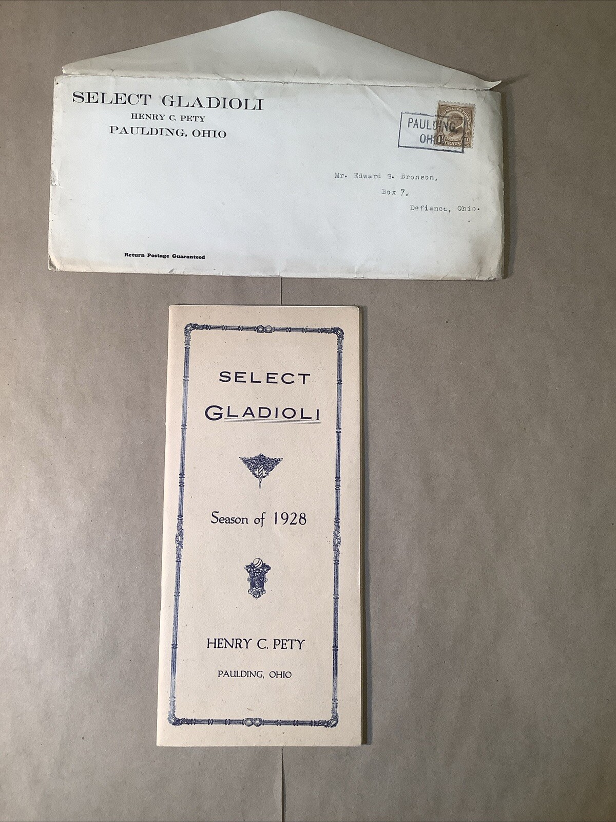 1928 Gladiola Pricing List Henry Petty Paulding Ohio INV-P0372