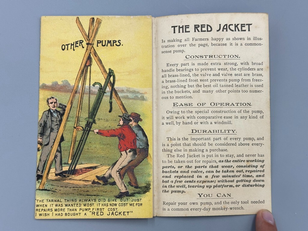 1880s RED JACKET FORCE PUMP Fairbanks Morse Farm Advertise Trade Card DAVENPORT