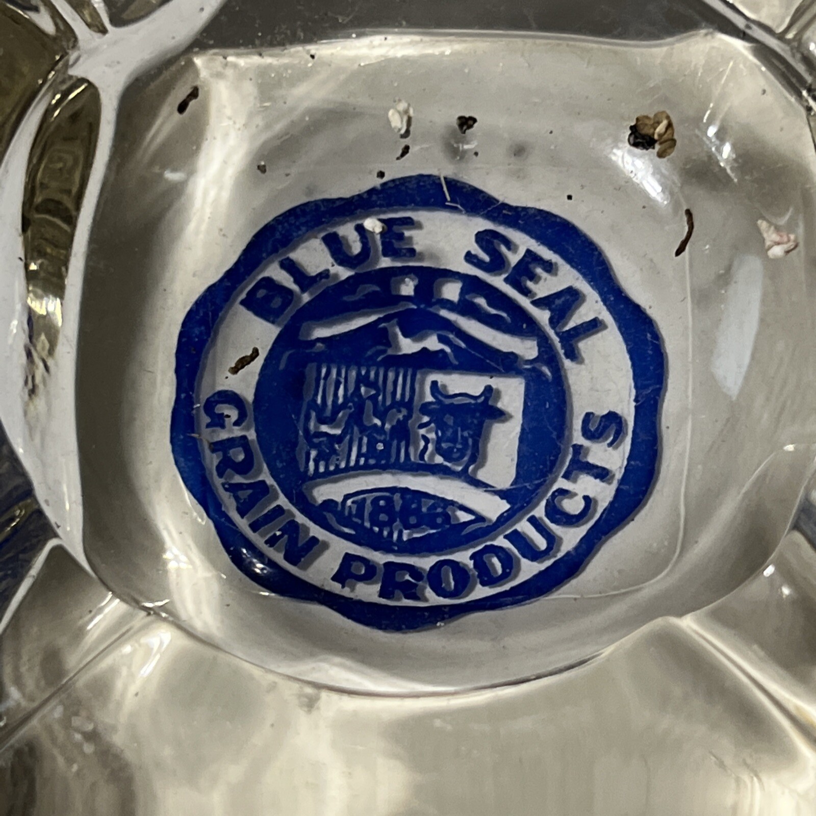 Vintage Glass Ashtray- Blue Deal Grain Products