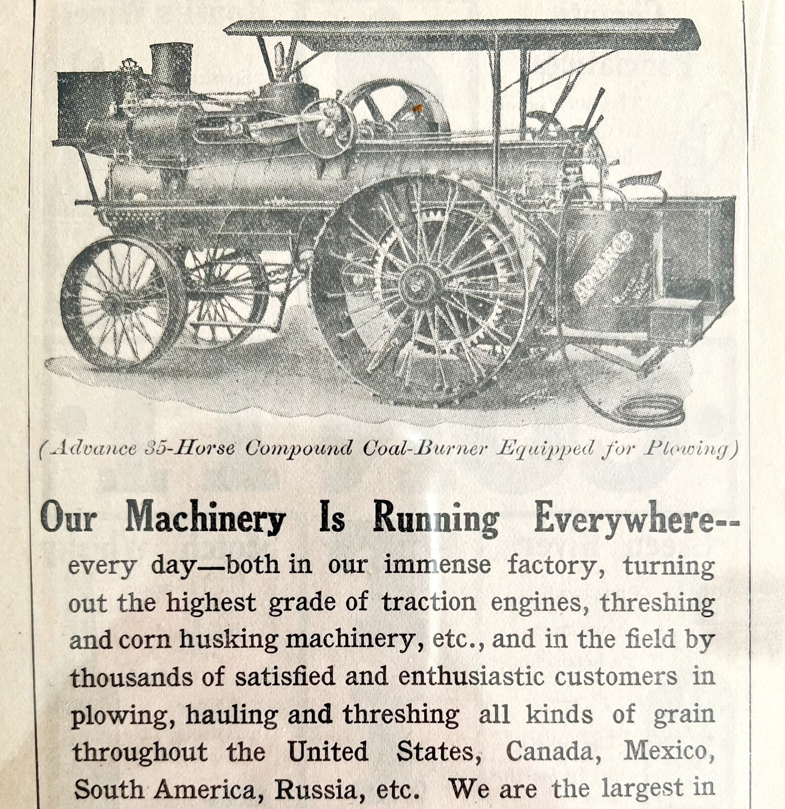 Advance Thresher Coal Powered Farm Plow 1894 Victorian Advertisement DWY1B