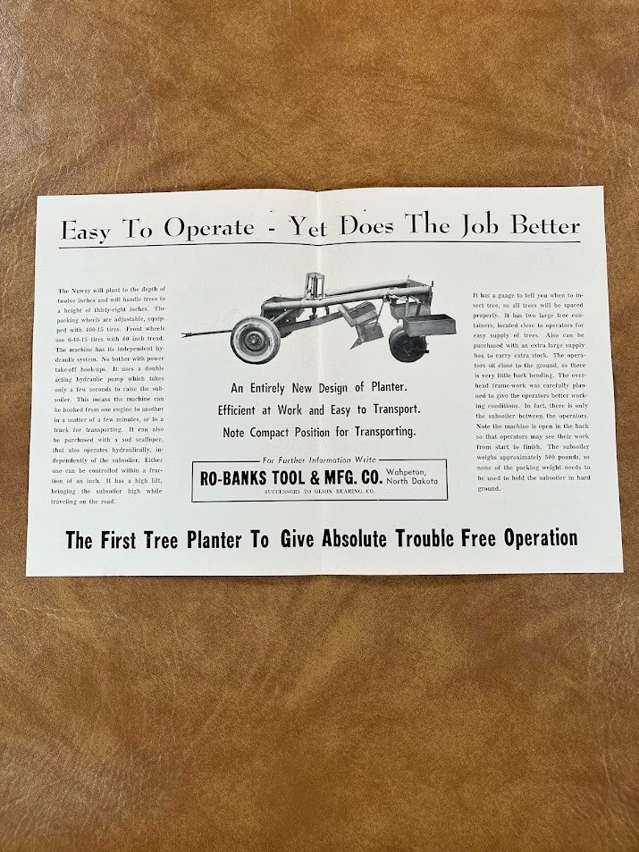 Nuway Tree Planter Ro-Banks Tool & MFG Brochure Wahpeton North Dakota