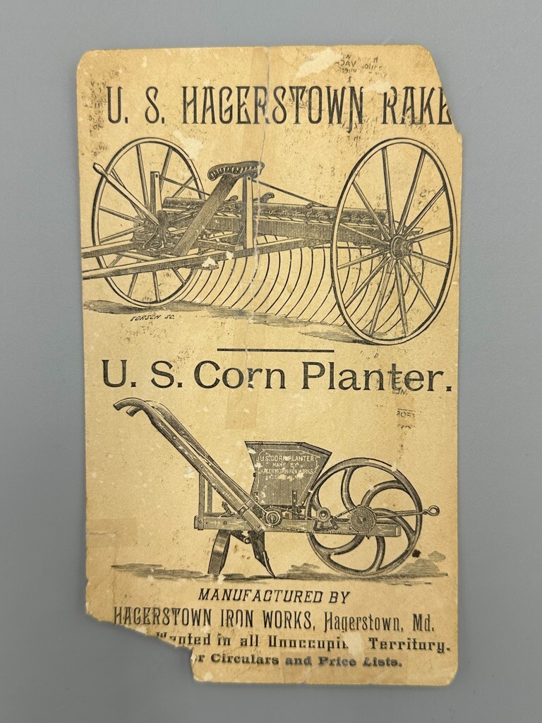 1880s HAGERSTOWN IRON WORKS Victorian FARM Advertising Trade Card MARYLAND