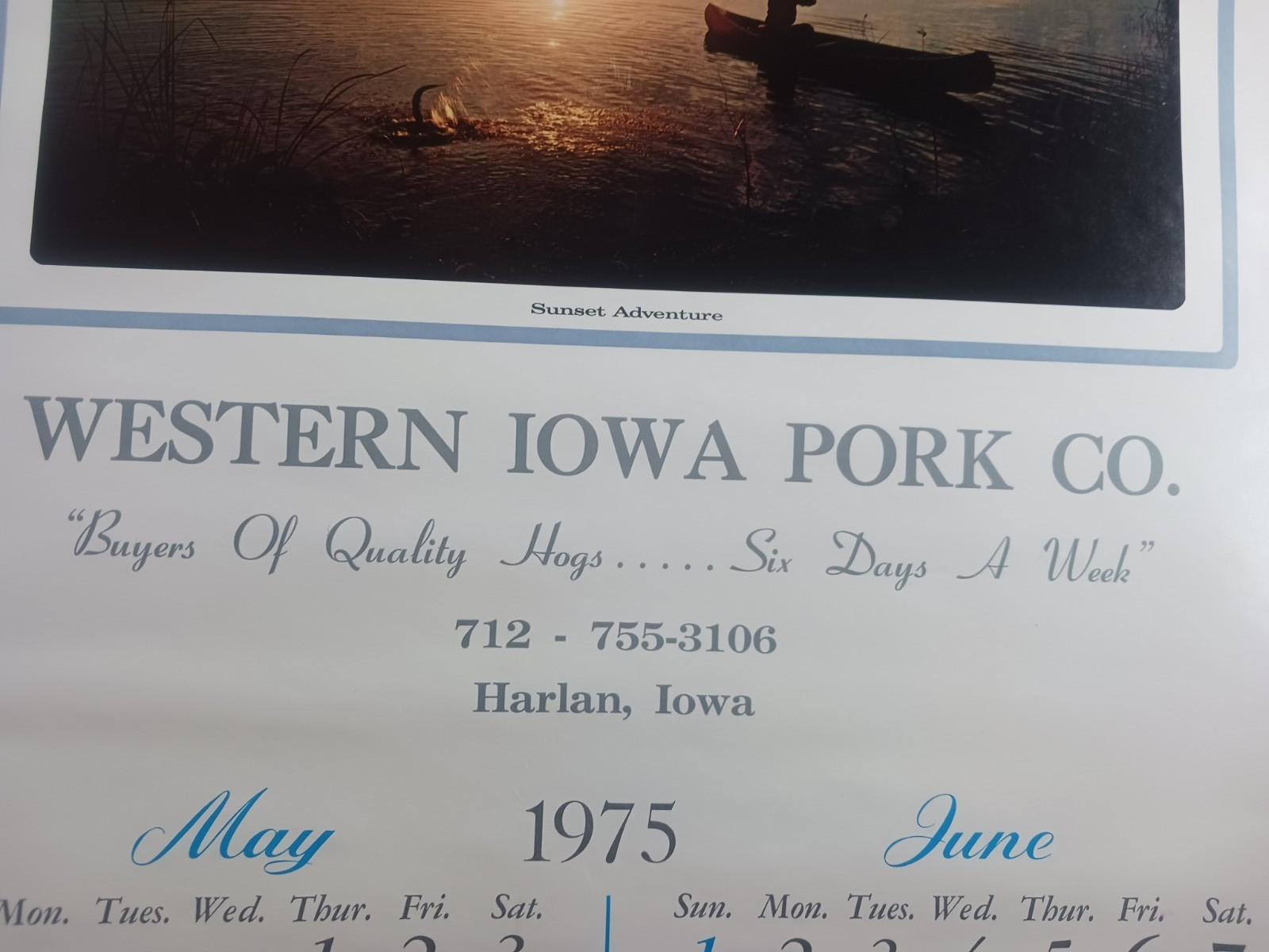 Western Iowa Pork Company Harlan Iowa Partial Calendar 1975