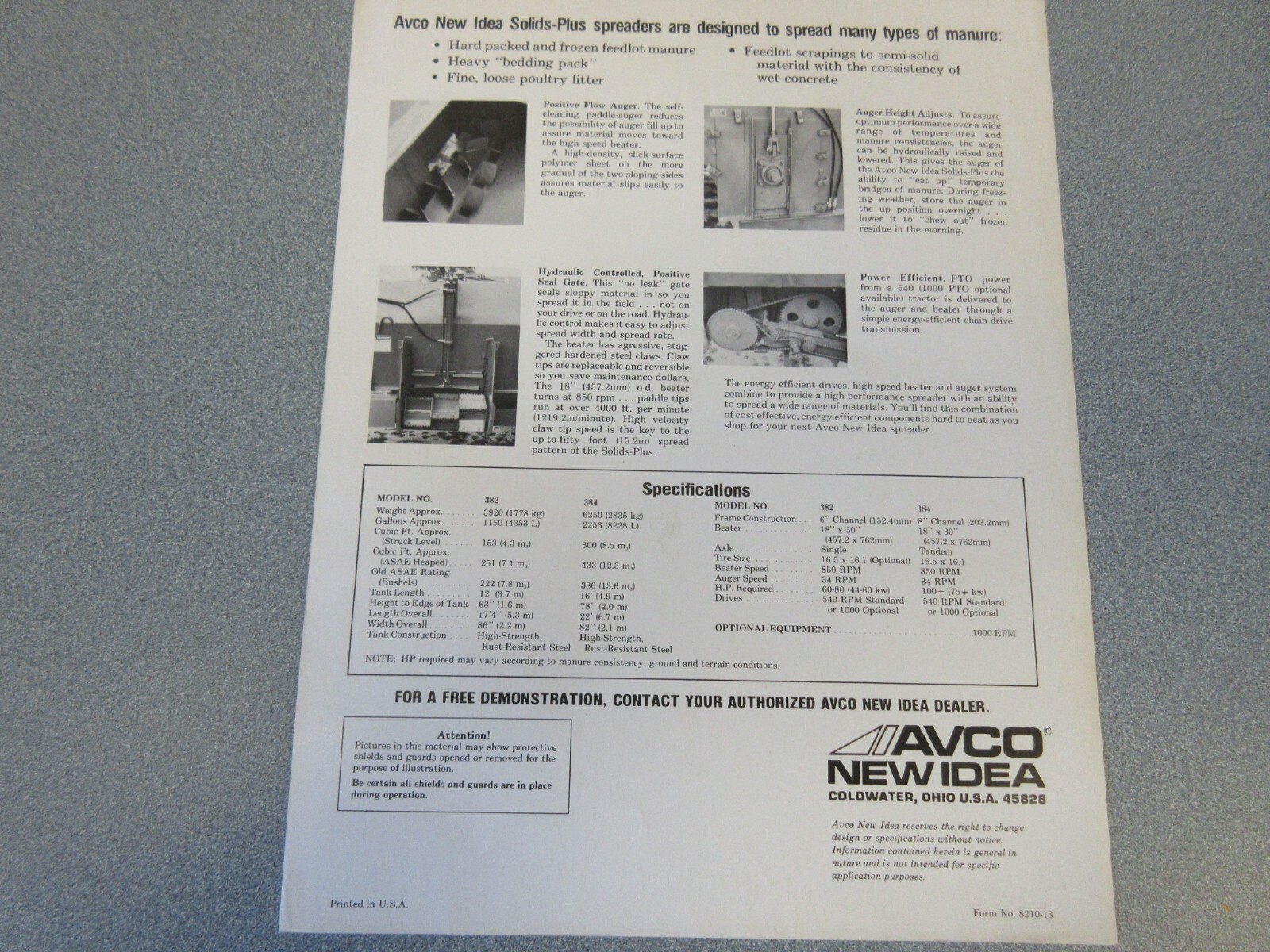 Avco New Idea Solids Plus Spreader Sales Sheet