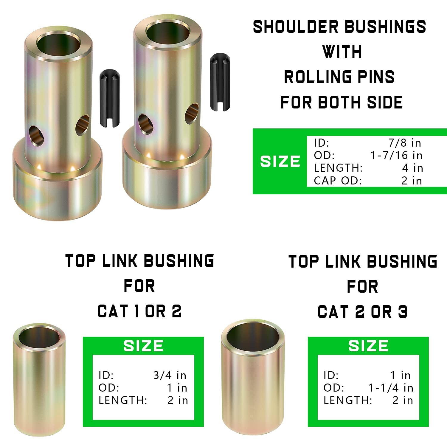 Cat 1 Quick Hitch Bushing Kit 3Point Tractor Implements 2 Pins 2 Bushings