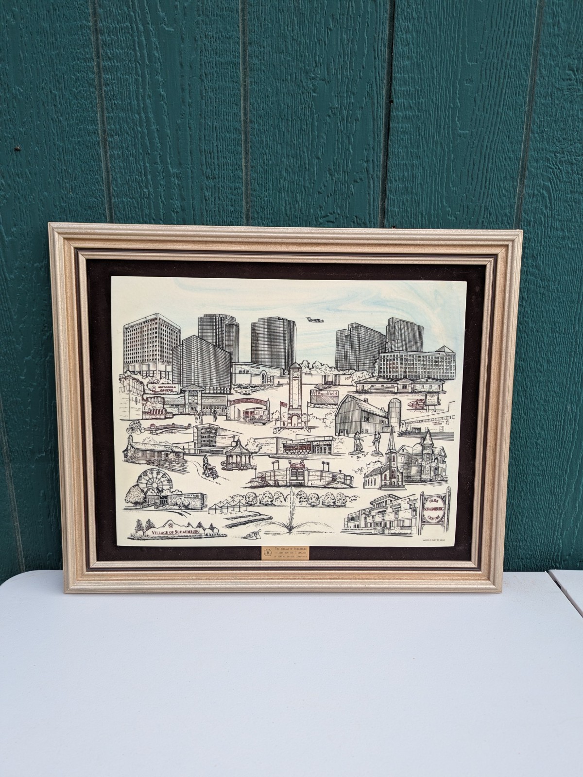 Village Of Shaumburg Illinois Marble Casting Framed Art Work By World Art 2004