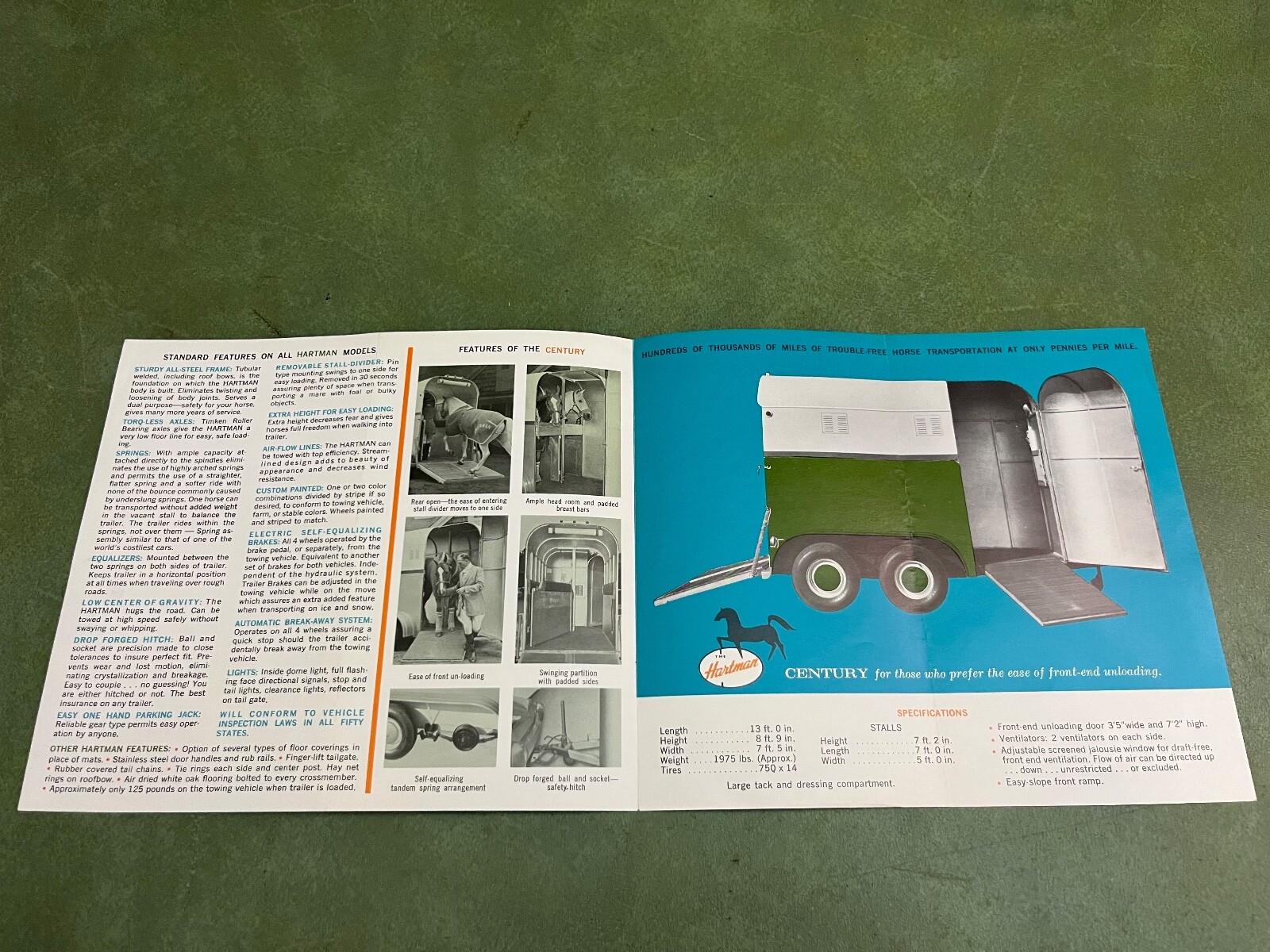 Vintage Original Hartman Horse Trailer Brochure Century