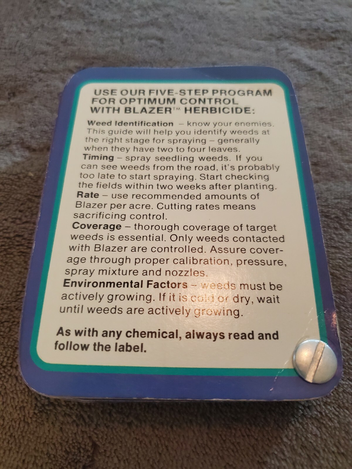 VTG BLAZER HERBICIDE Optimum Control Pocket Guide & IA UNIVERSITY Pesticide Key