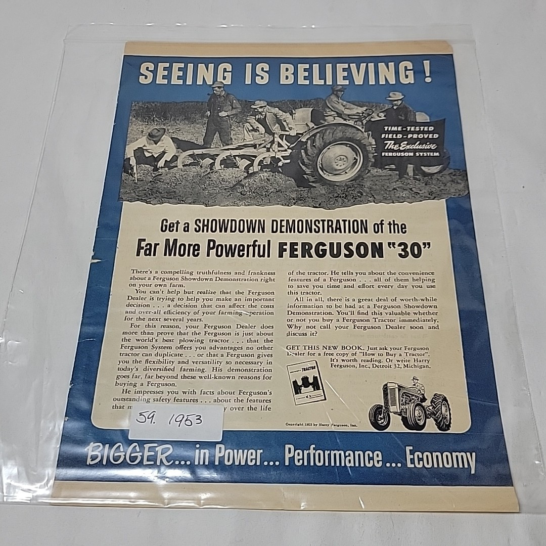 1950s Ferguson Tractor Print Ad Farm Agriculture Farmers Green Acres 8×11