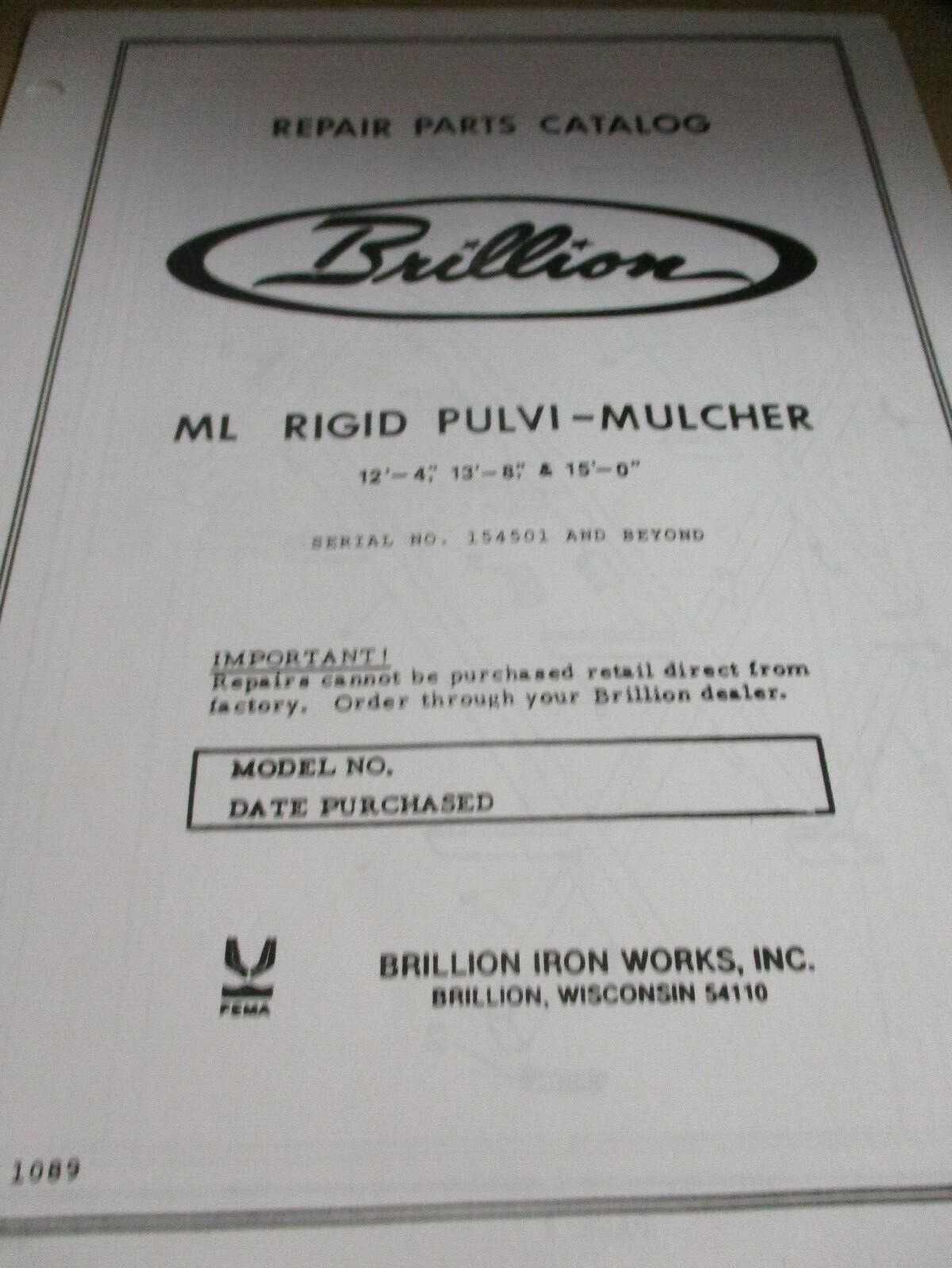 Brillion ML Rigid Pulvi-Mulcher Parts Catalog