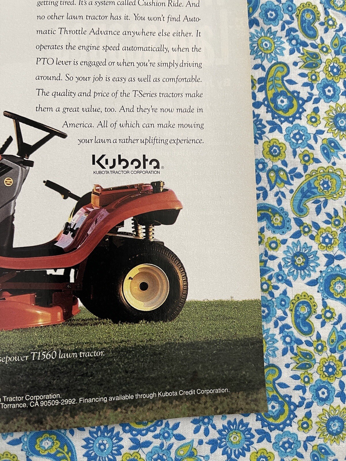 Vintage 1996 Kubota Garden Tractor Riding Lawn Mower Print Ad