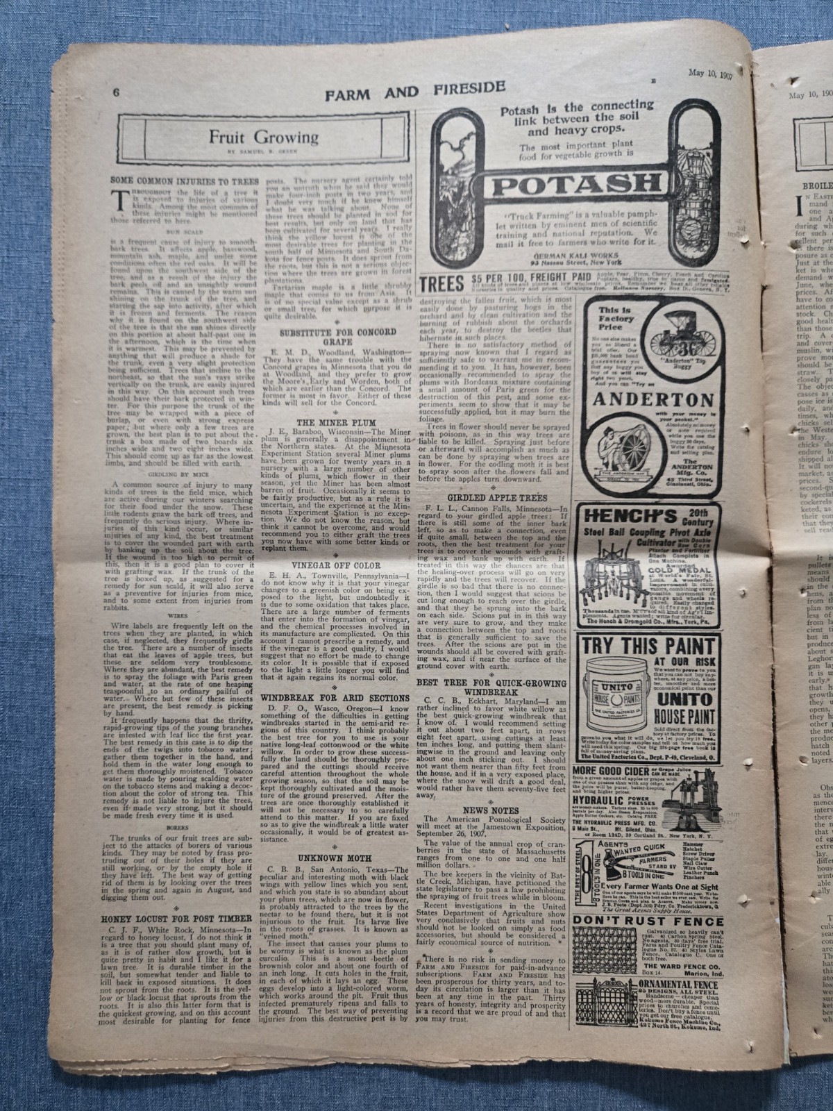 Farm & Fireside Newspaper May 10 1907 Articles News Humor Fashion Ads