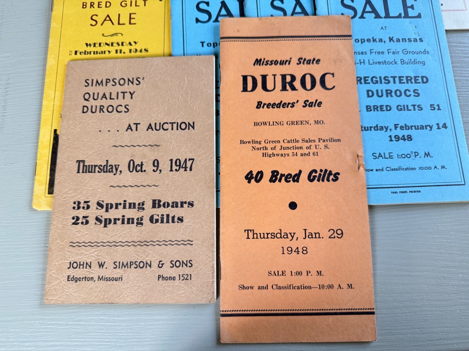 Mixed Lot of 34 Vintage Duroc Pig Hog Auction Sale Brochure Advertising KS NE CO