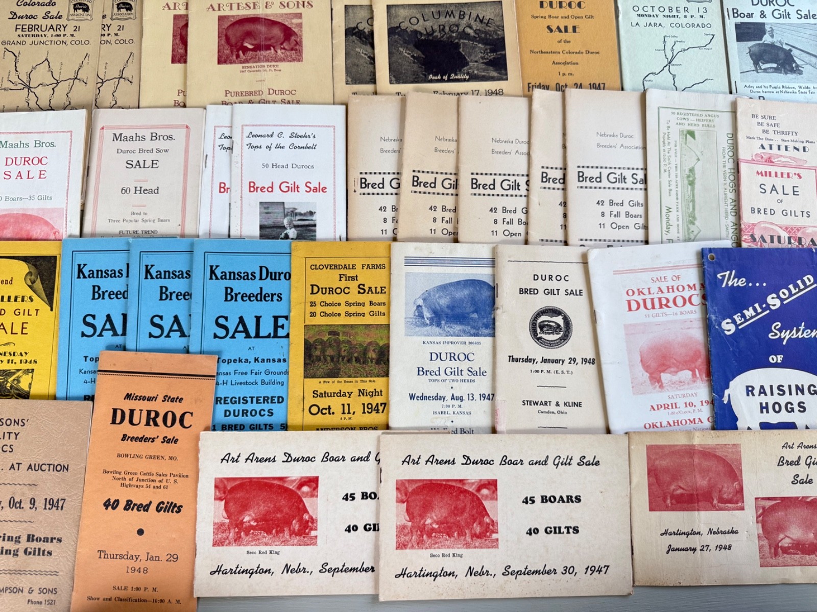 Mixed Lot of 34 Vintage Duroc Pig Hog Auction Sale Brochure Advertising KS NE CO