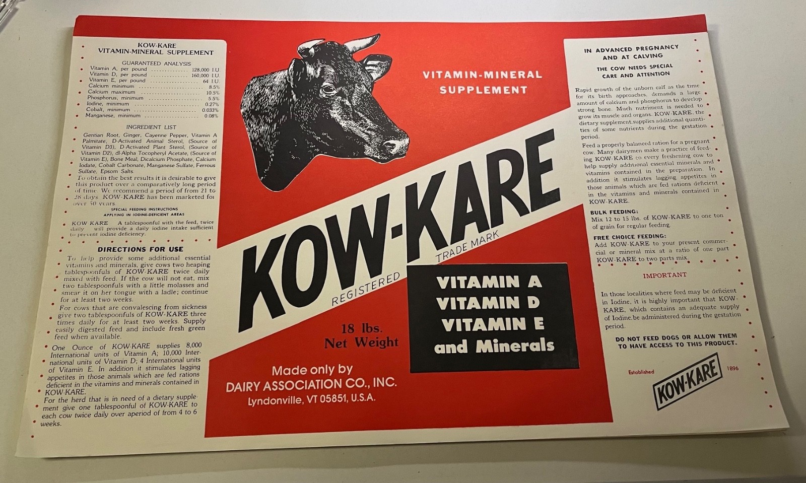 50 Vintage KowKare Vitamin Product Labels Lyndonville Vermont VT Junk Journal