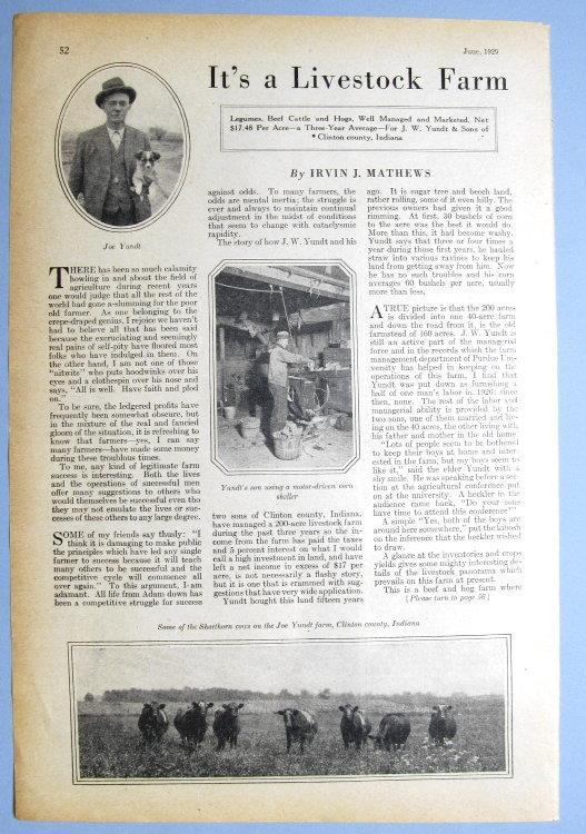 Original 1929 Farm Life Photo Article The Joe Yundt Farm, Clinton County Indiana
