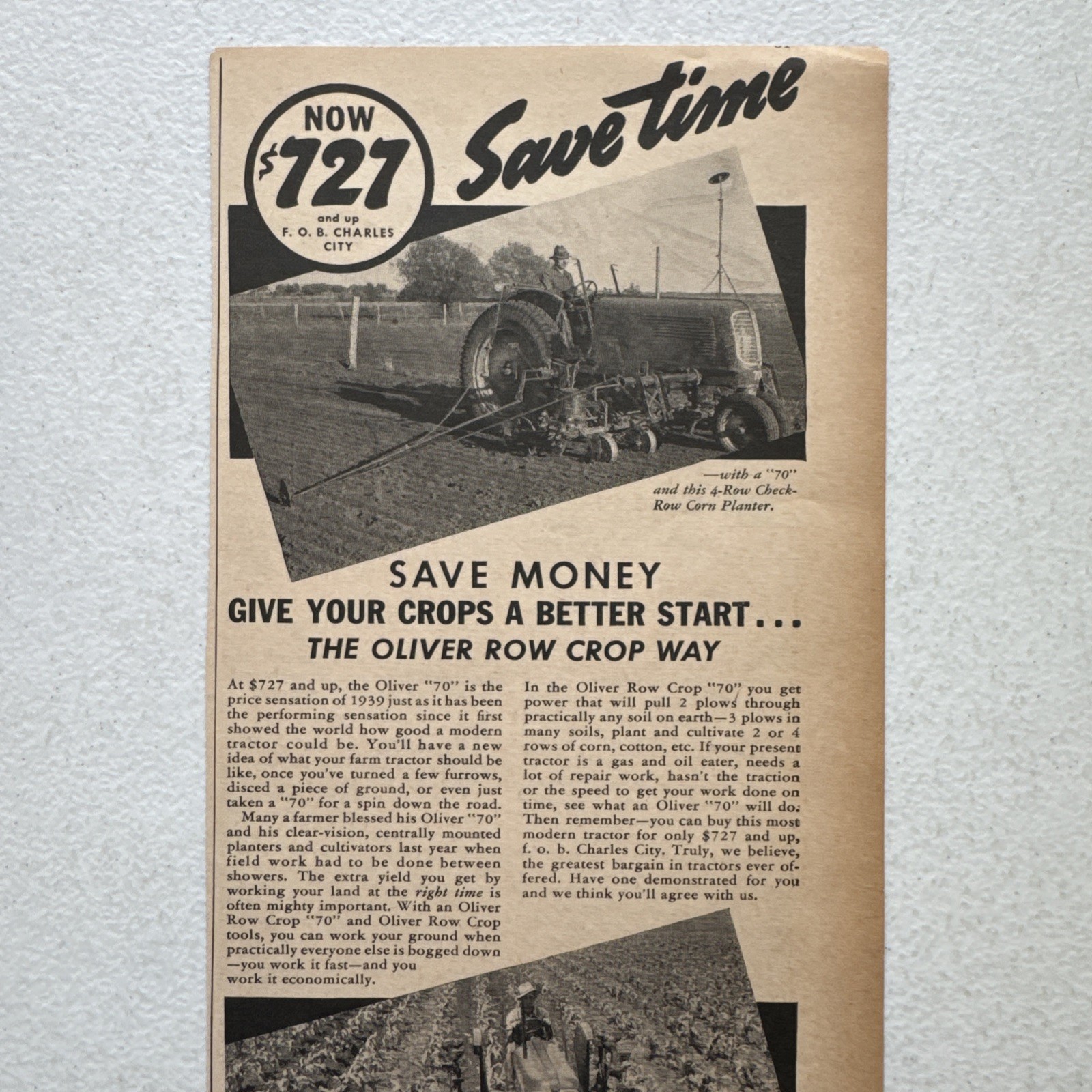 Oliver Farm Equip Co. Row Crop Planter Successful Farming 1939 Advertisement