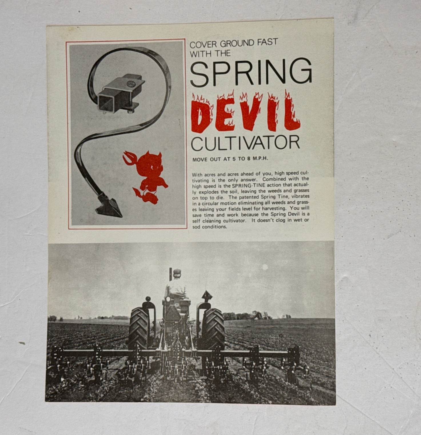 Mid-States Equipment Spring Devil Cultivator Print Ad color two sided sheet