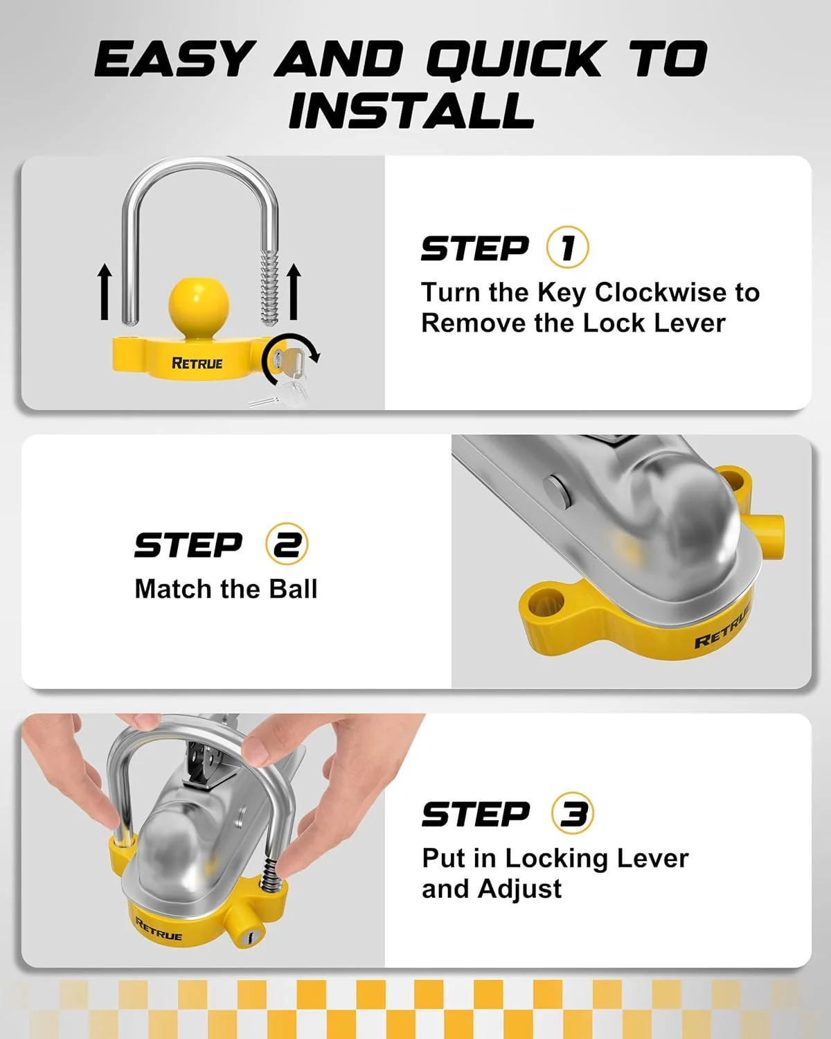 RETRUE Universal Coupler Lock Trailer Locks Ball Hitch Trailer Hitch Lock Adjust