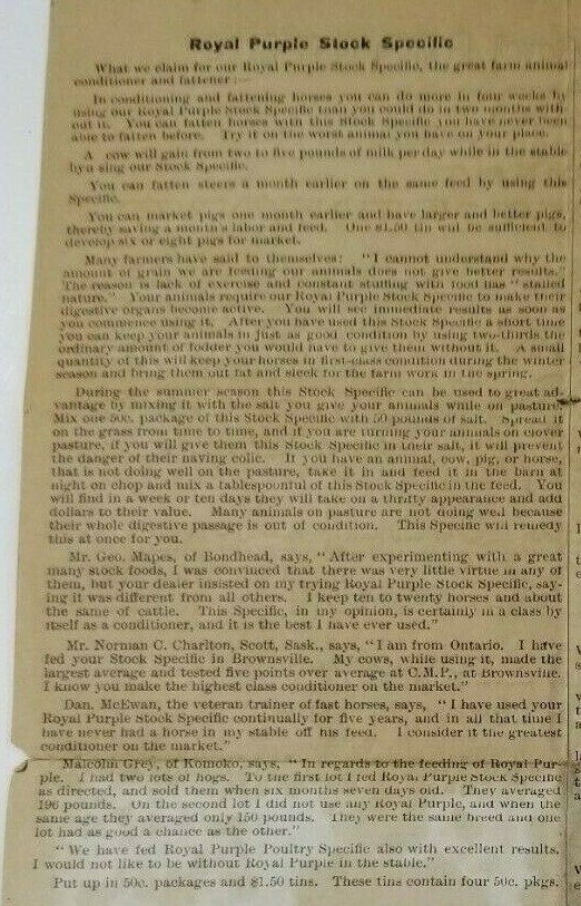W A Jenkins Manufacturing Royal Purple Stock Specific Fattener Farm Advert E2G