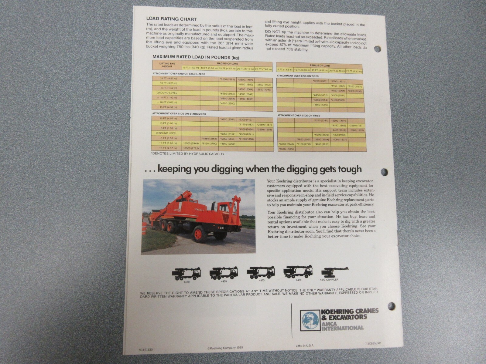 Koehring 4465 Excavator Sales Brochure 10 Page