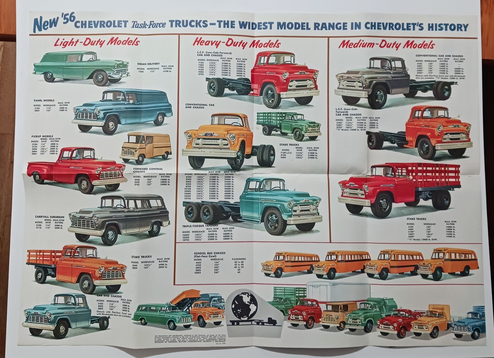 Vintage 1956 Chevrolet Task Force Truck Line Brochure Fold Out Work Farm