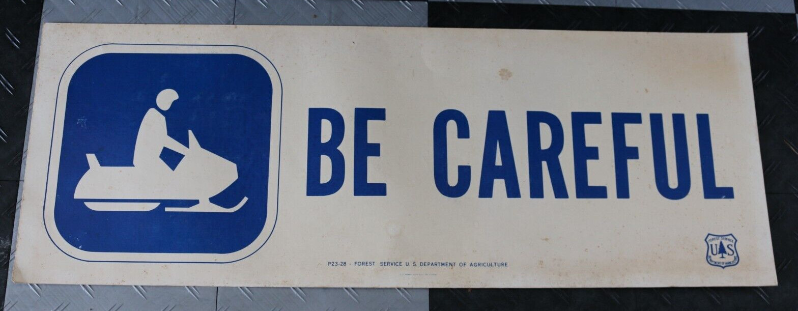Vintage 1977 U.S. Department of Agriculture 44&Prime; x 16&Prime; cardboard sign snowmobile