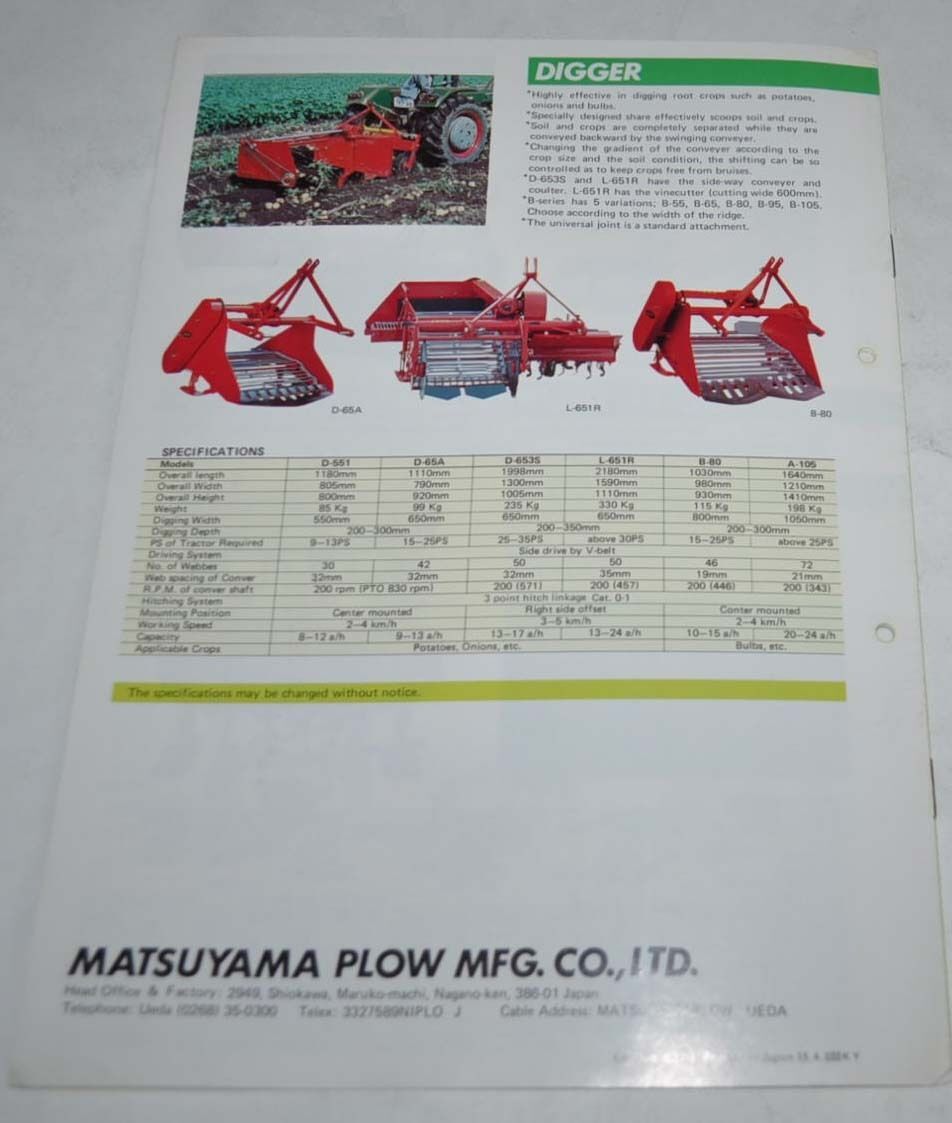 Niplo Matsuyama Plow Agriculture Japanese Brochure Prospekt