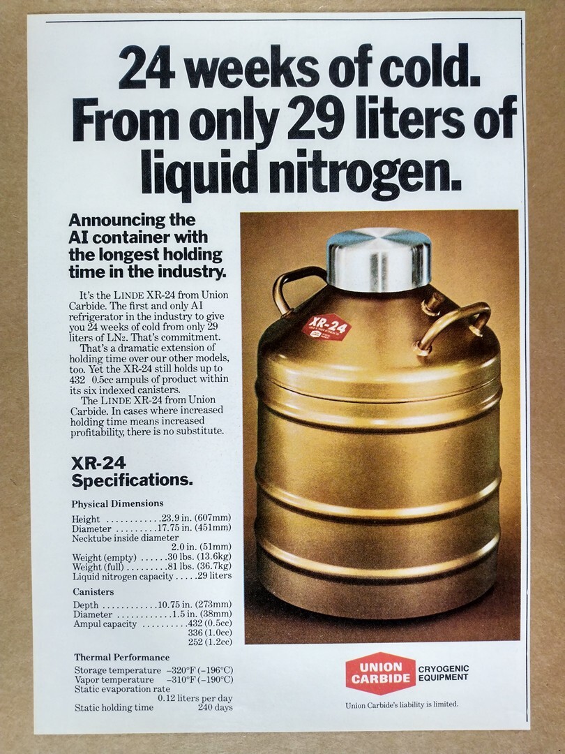 1979 Union Carbide Linde XR-24 AI Refrigerator Container vintage print Ad