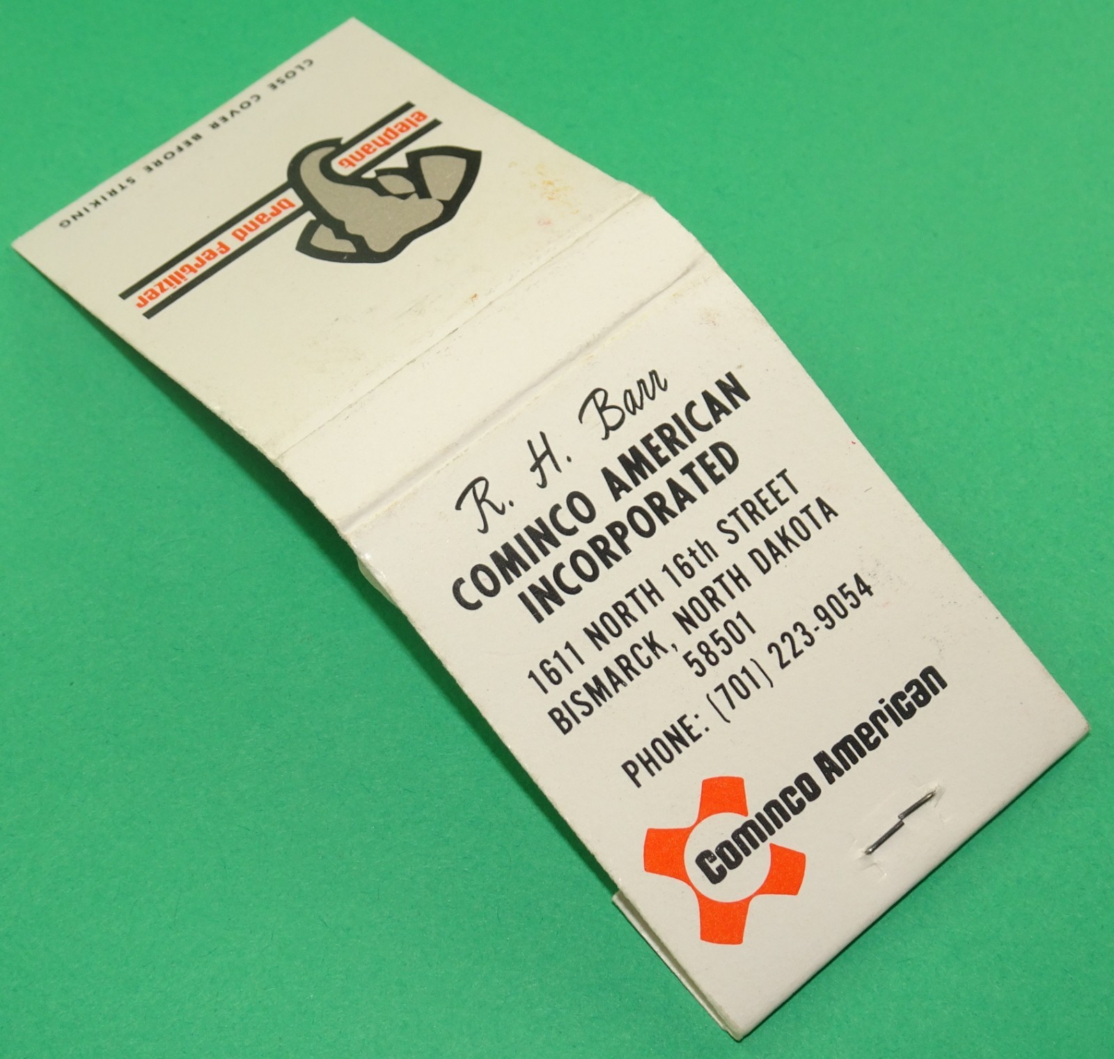Cominco American BISMARCK, ND. Front-Strike Matchbook Full – American Match Co.