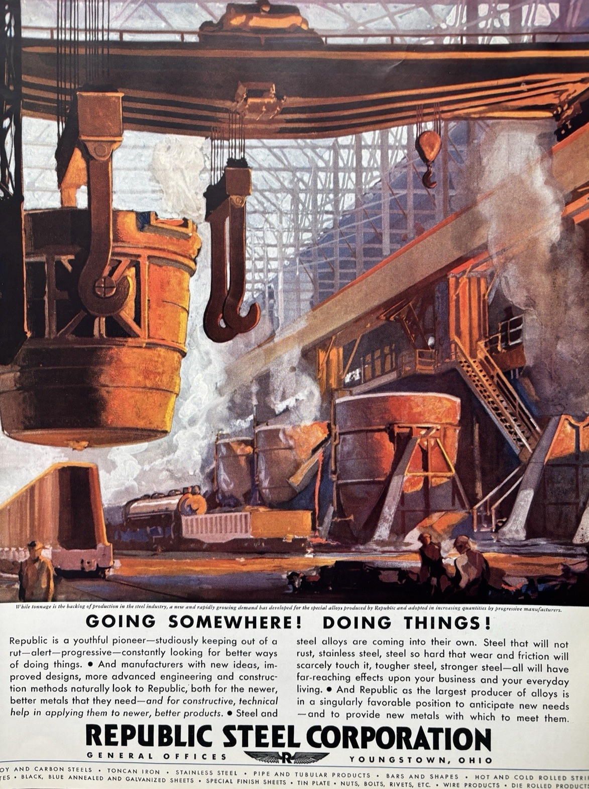 1933 Republic Steel Corp Industrial Alloys Production Art Deco Vintage Print Ad
