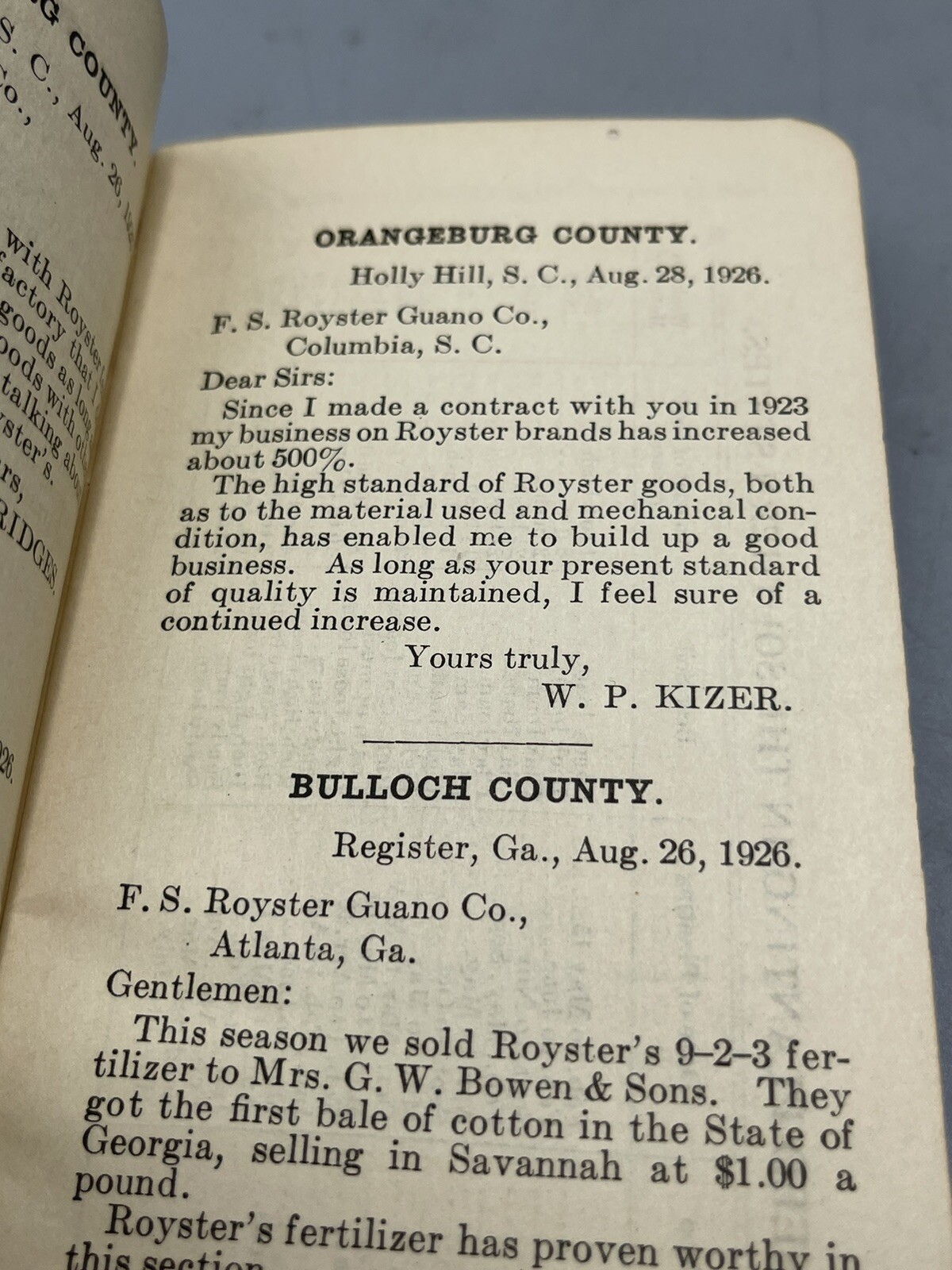 1927-1928 FS Royster Guano Co. Royster Fertilizers Advertising Memo Book.