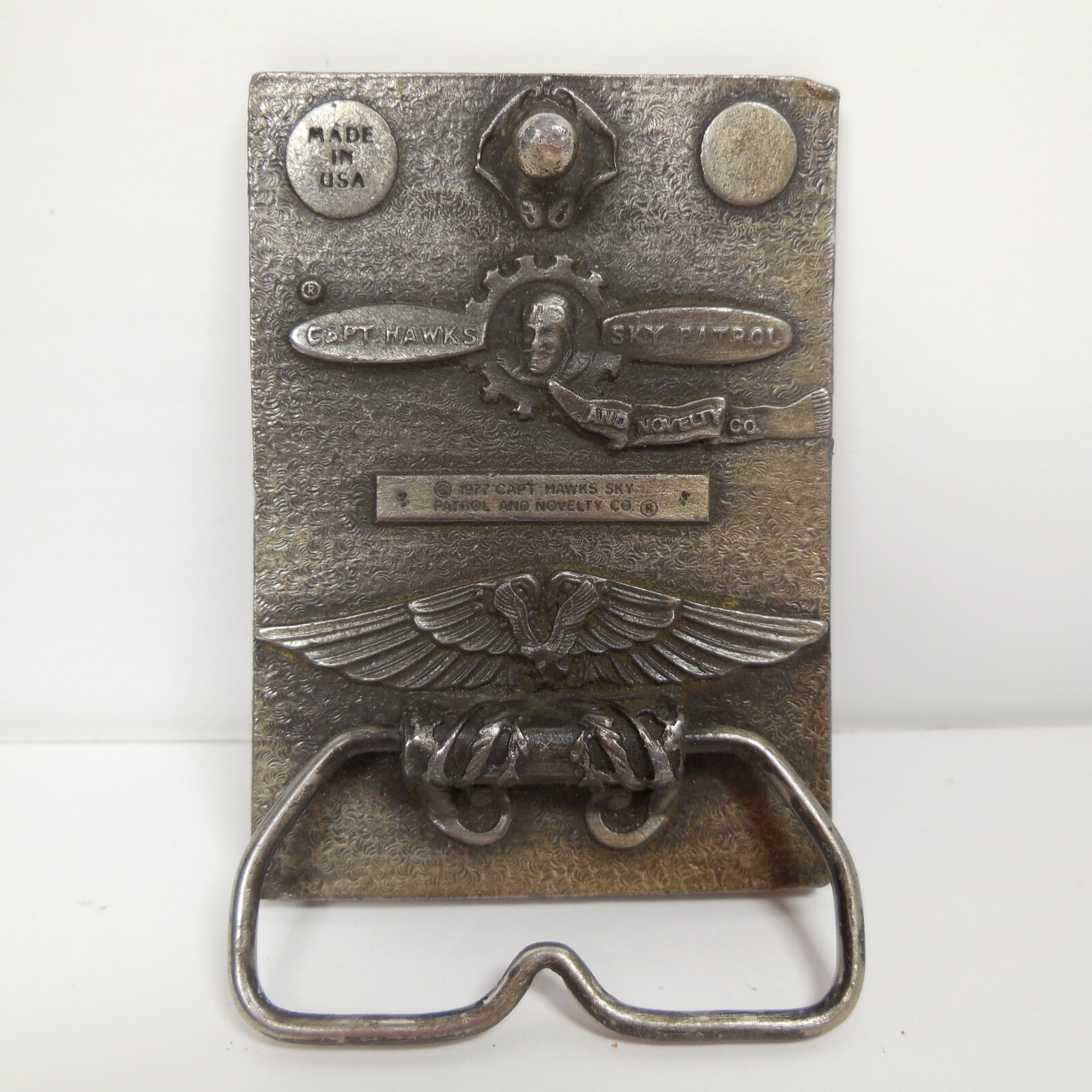 Mens Belt Buckle Sharon Interstate Grain SIG Vintage 1977 Pewter Captain Hawks