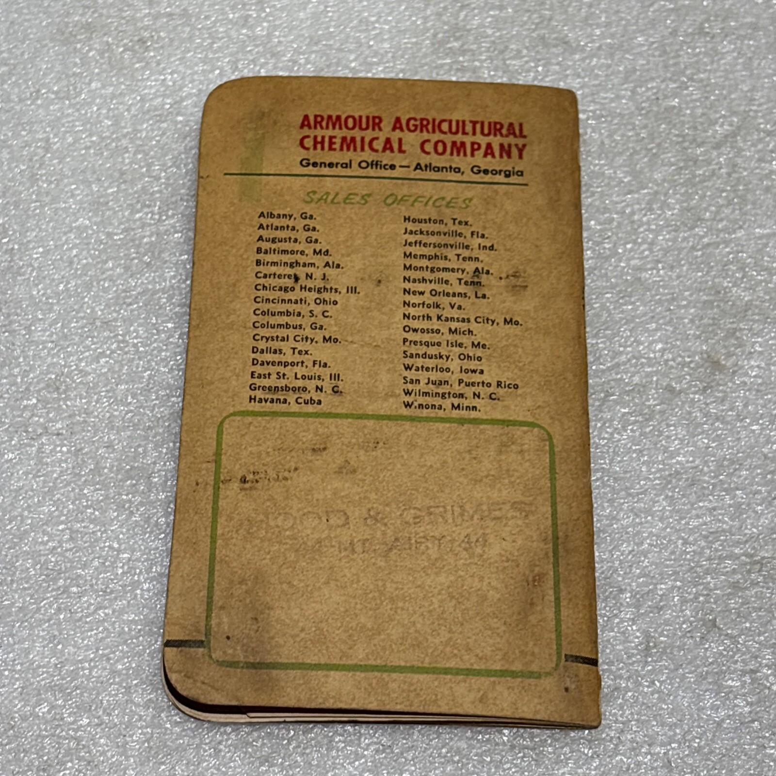 Armour Fertilizers Pocket Memo Book 1960/61 Calendar Nice Cover Unused