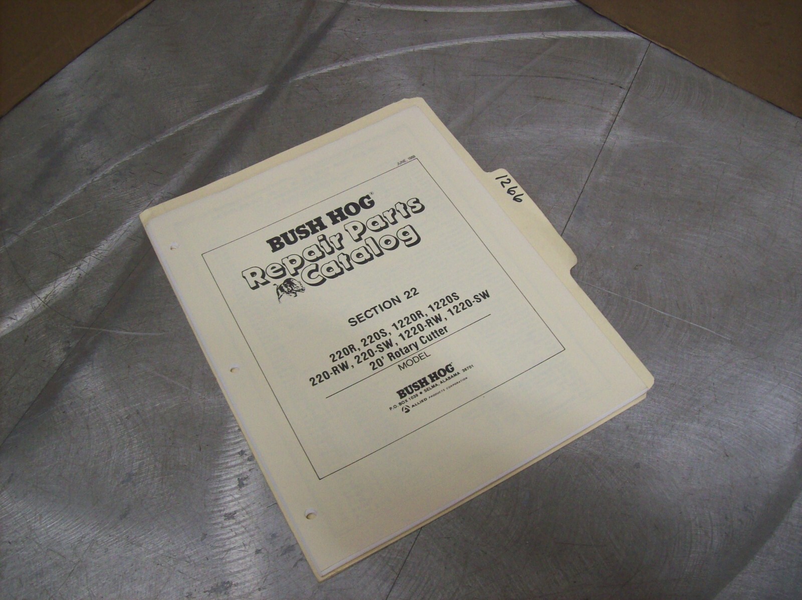 1209) Bush Hog Parts Manual – LOOSE LEAF – 20&prime; Rotary Cutter Mower 220R, + MORE