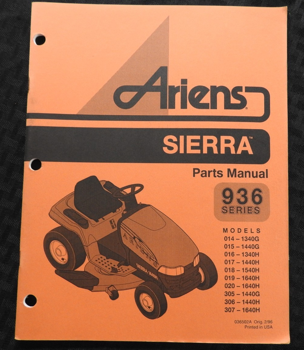 GENUINE ARIENS SIERRA 936 SERIES LAWN TRACTOR PARTS CATALOG MANUAL MINTY 1996
