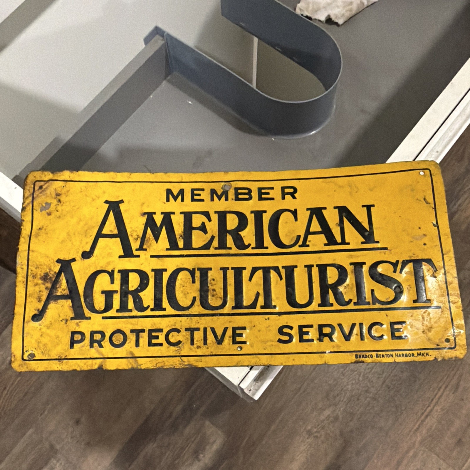American Agriculturist Protective Service Member Original Metal Advertising Sign