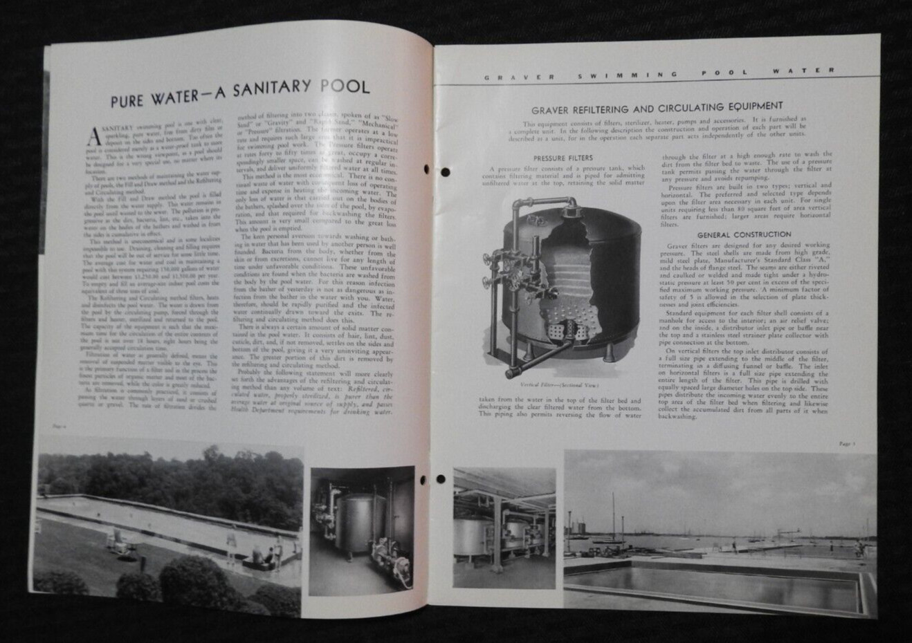 1933 Graver Tank & Mfg Co « Swimming Pool Water Filter » Stearns-Roger Denver Co
